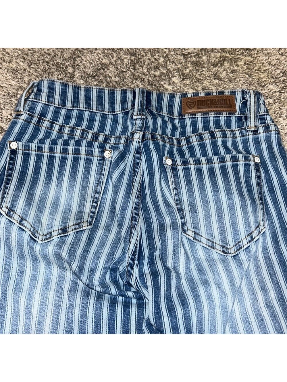 Rock & Roll Denim Y2K High Rise Flare Striped Jeans Size 25 - Picture 3 of 6